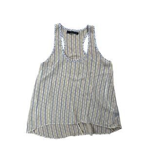 Patterson J. Kincaid Top Sz L Sheer Yellow Floral Print Scoop Neck Sleeveless